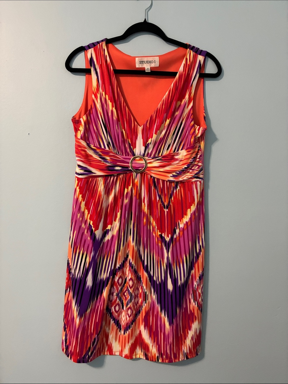 Studio 17 Pink, Orange & Purple Ikat-Print Sleeveless Midi Dress